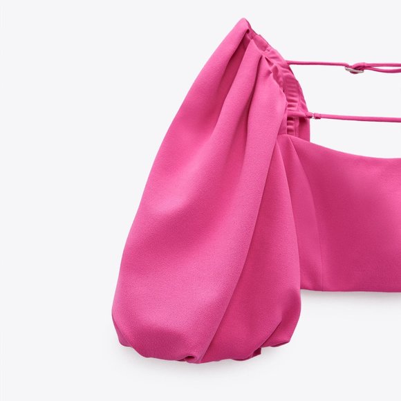 Zara Balloon Crop Top Pink Size Small NWT - Picture 4 of 8